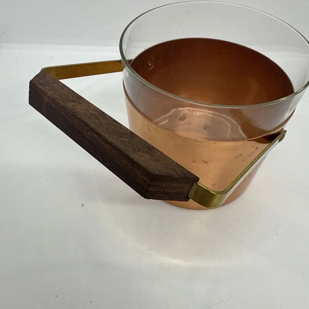 Copper Glass Ice Cube Container Ice Bucket with Pliers Vintage 1960s - 1970s